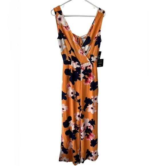Lulus Heart Abloom Orange Floral Print Tie-Back Wide-Leg Sleeveless Jumpsuit XS - Picture 3 of 12